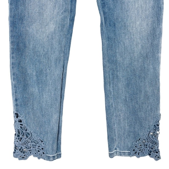 Soft Surroundings Jeans 8 PETITE Blue High Rise Stretch Lace Crochet Hem - Picture 4 of 14